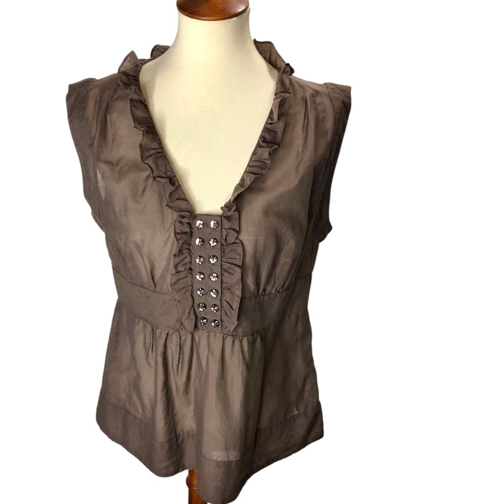 Vtg Anthropologie Odille Blouse Top Sz 10 Cotton Silk Sleeveless Romantic Ruffle